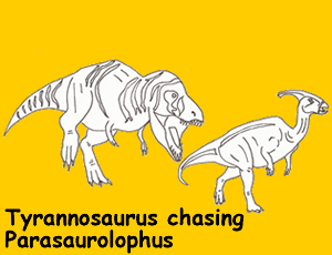 Tyrannosaurus rex chasing Parasaurolophus